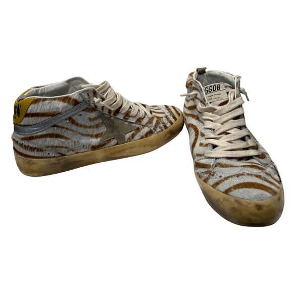 $780 Silver/Brown Golden Goose Mid-Star Pony Fur Zebra Print 8/38 - Picture 3 of 5
